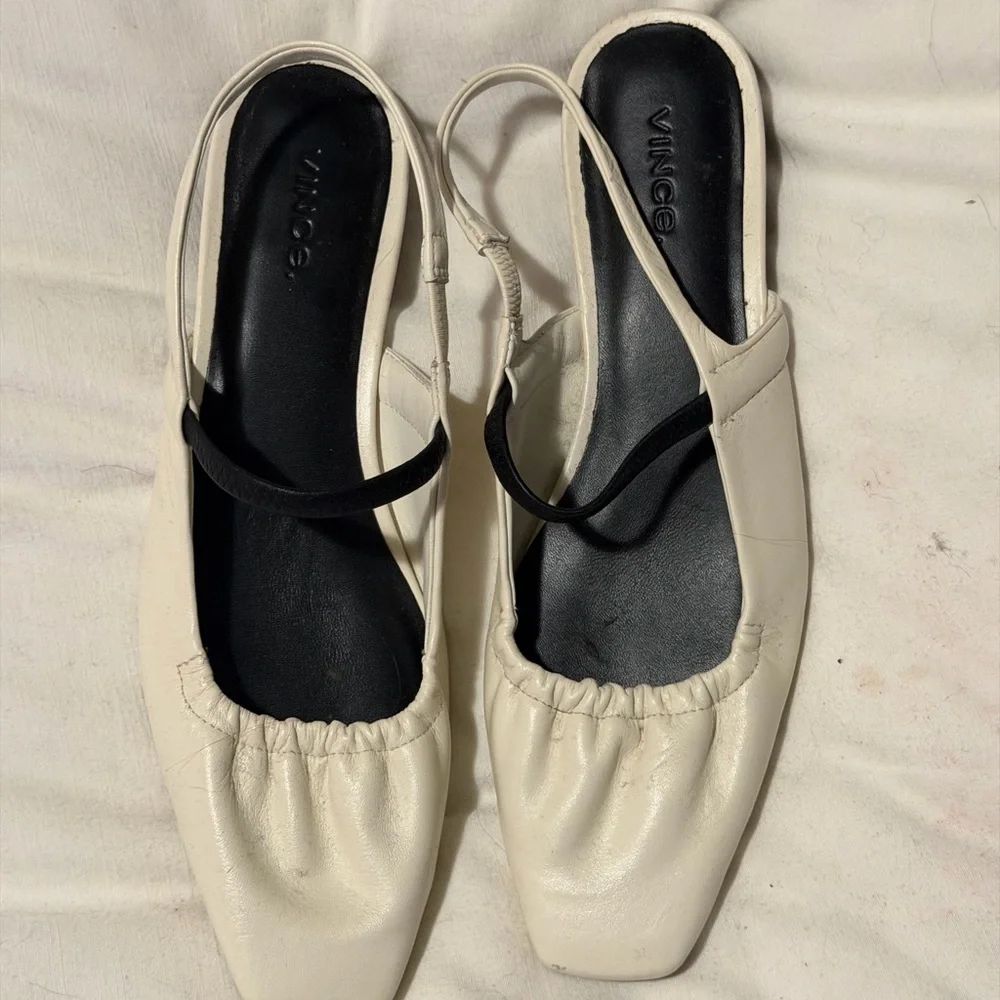 Vince Cream Leather Square-Toe Slingback Flats